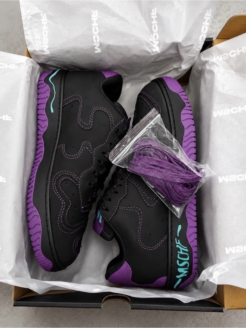 MSCHF Mens Super Normal II Mars Black Sneakers with Purple Accents